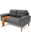 Dwuosobowa sofa materialowa z boczna kieszenia i podlokietnikiem, kompaktowa kanapa do salonu, mieszkania i biura, latwy montaz, 144 x 77 x 77 cm, ciemnoszara