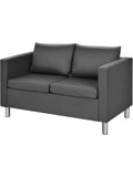 Dwuosobowa sofa z poduszkami, tapicerowana kanapa ze sztucznej skory do domu i biura, szara