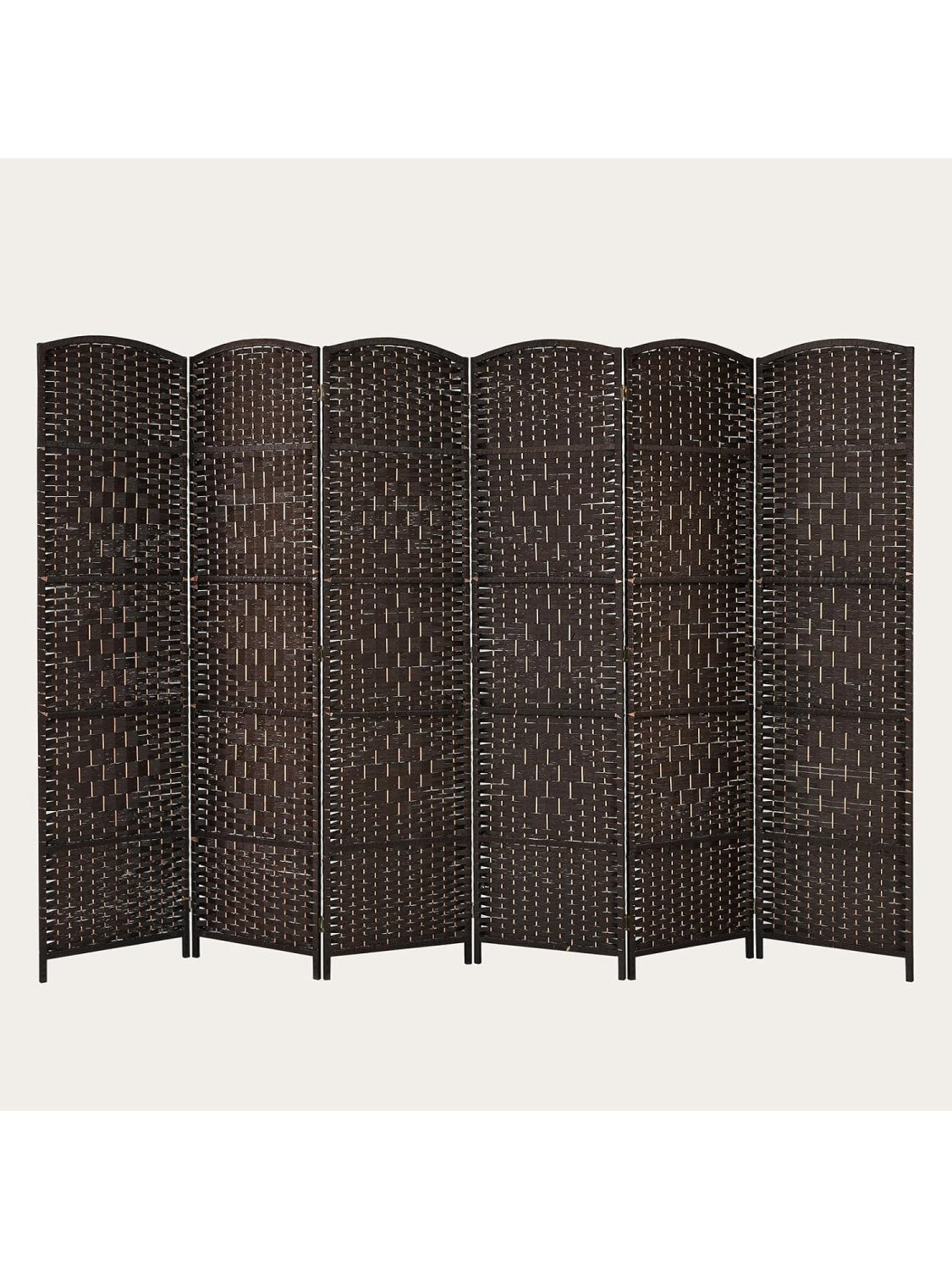 Skladany parawan 6-panelowy z drewniana rama, 270,5 x 180 cm, scianka zapewniajaca prywatnosc do domu, biura i restauracji, brazowa